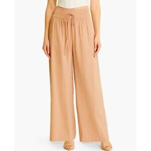 NWT Open Edit Tan Mocha Wide-Leg Drawstring Pants